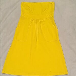 Yellow Ruched A-line Strapless Dress for Cocktail